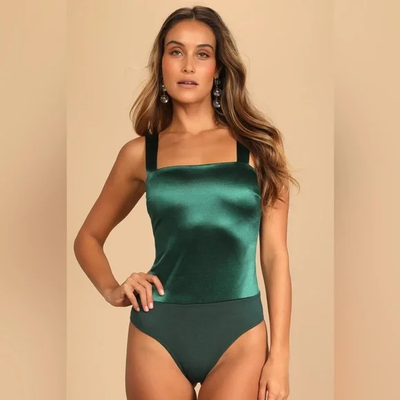 NWT | Lulus | Emerald Green Satin Sleeveless Bodysuit | Sz XS - Picture 4 of 5